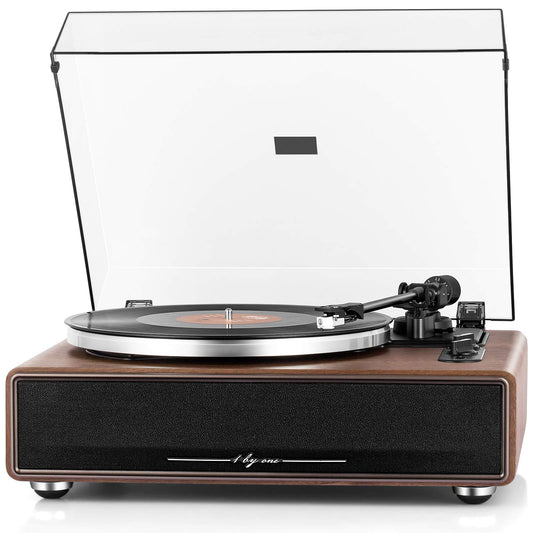 1 BY ONE High Fidelity Belt Drive Record Player with Built-in Speakers,Bluetooth Turntable with Magnetic Cartridge,Preamp and Adjustable Counterweight