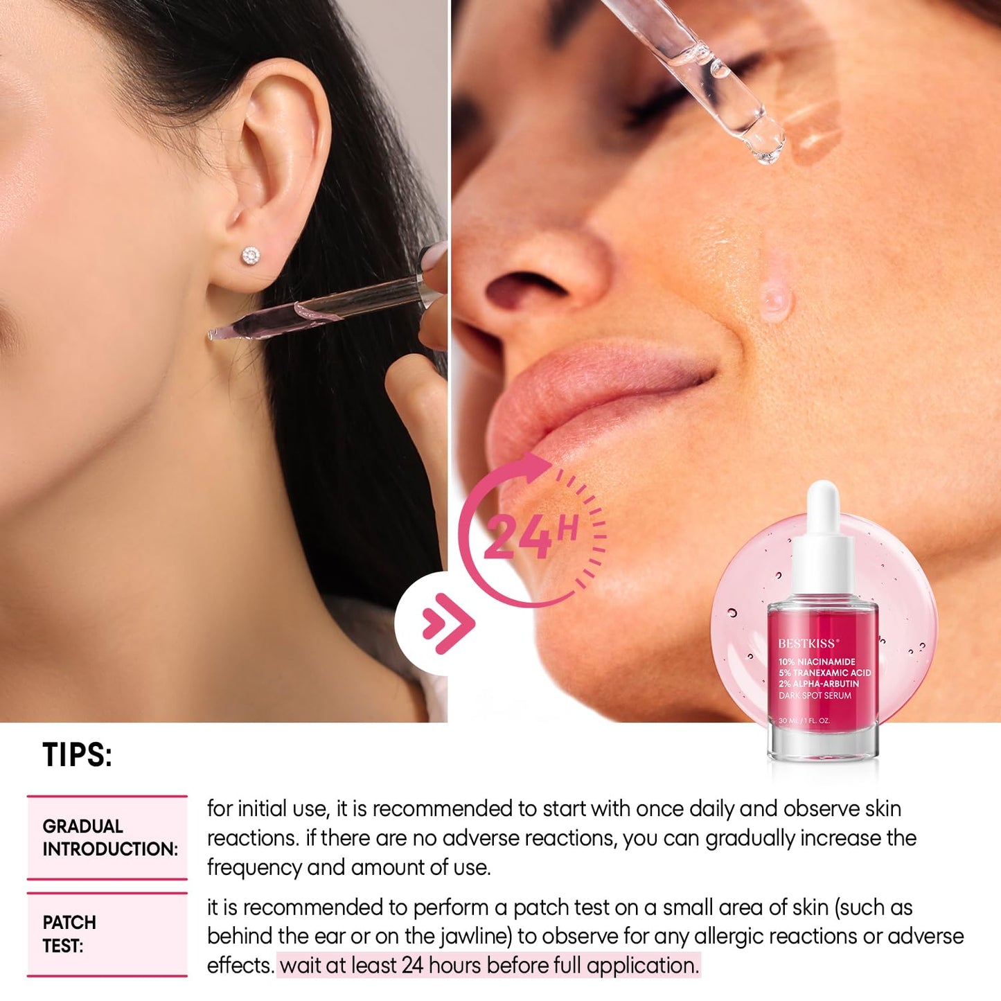 Bestkiss 10% Niacinamide + 5% Tranexamic Acid + 2% Alpha-Arbutin Dark Spot Serum with Ceramides Hyaluronic Acid Centella Asiatica - Vegan Fragrance Free Cruelty Free 30mL