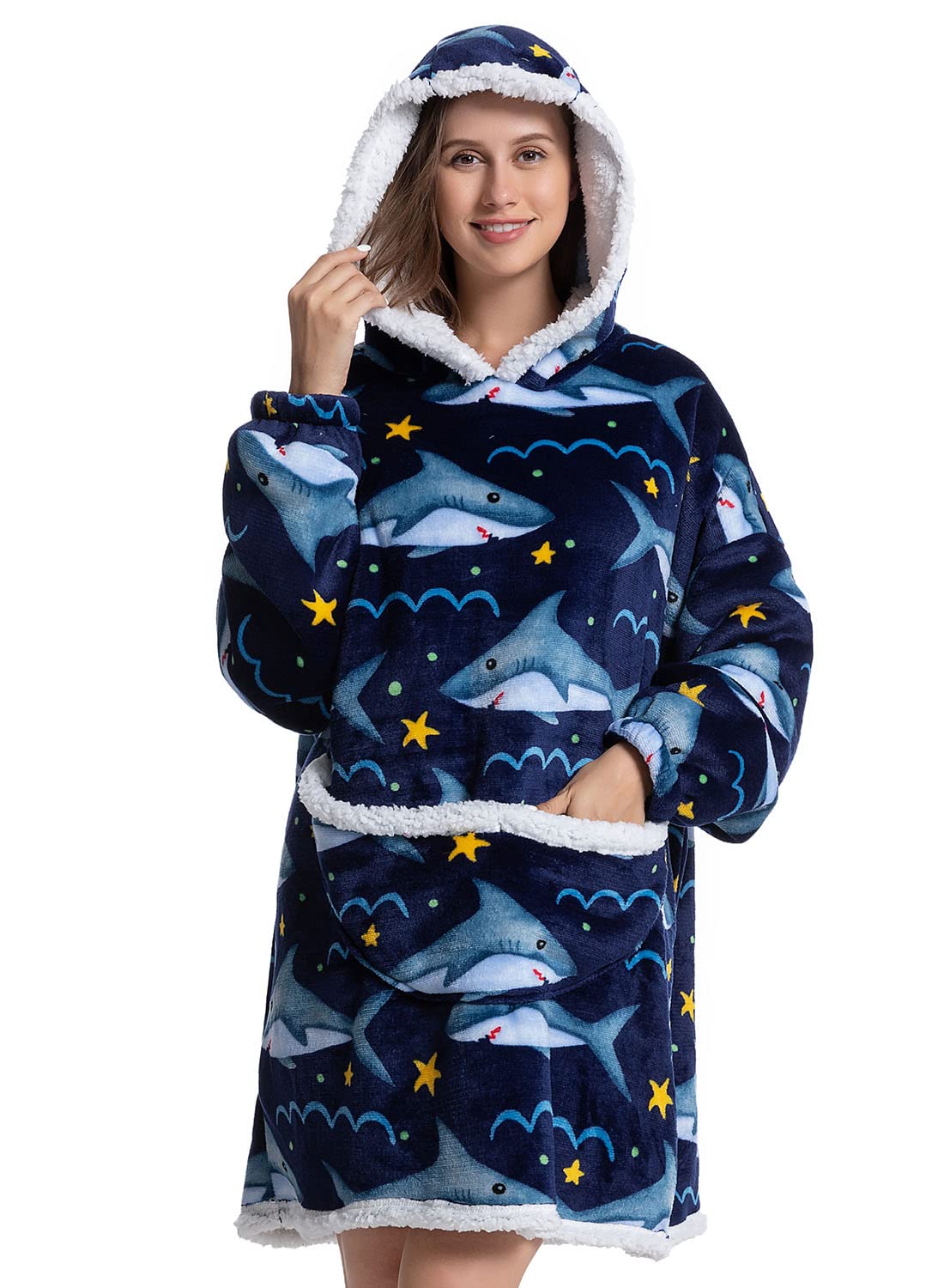 Wenlia Oversized Blanket Hoodie for Adult and Kids, Stylish Sherpa Hoodie Blanket Super Warm Sweatshirt One Size Fits All