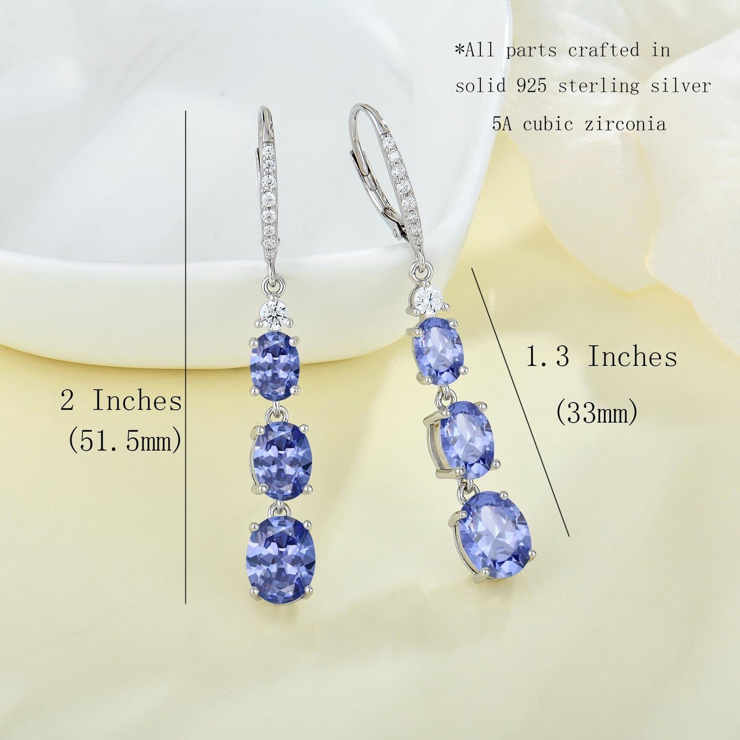 Aprila Women 925 Sterling Silver Birthstone 3-stone Leverback Drop Dangle Earrings with 5A Cubic Zirconia Jewelry for Her