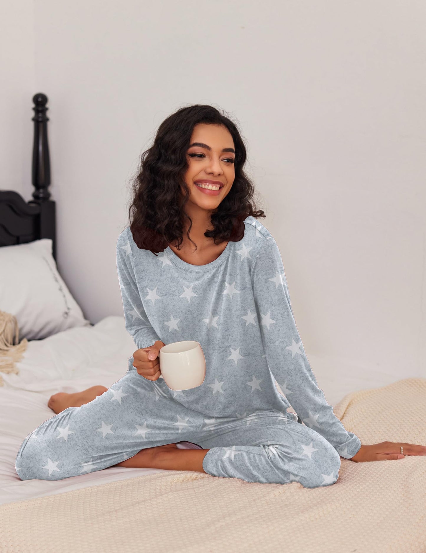 Ekouaer 2 Pack Women's Pajama Set Soft Long Sleeve Sleepwear Loungewear Pjs Sets with Pockets