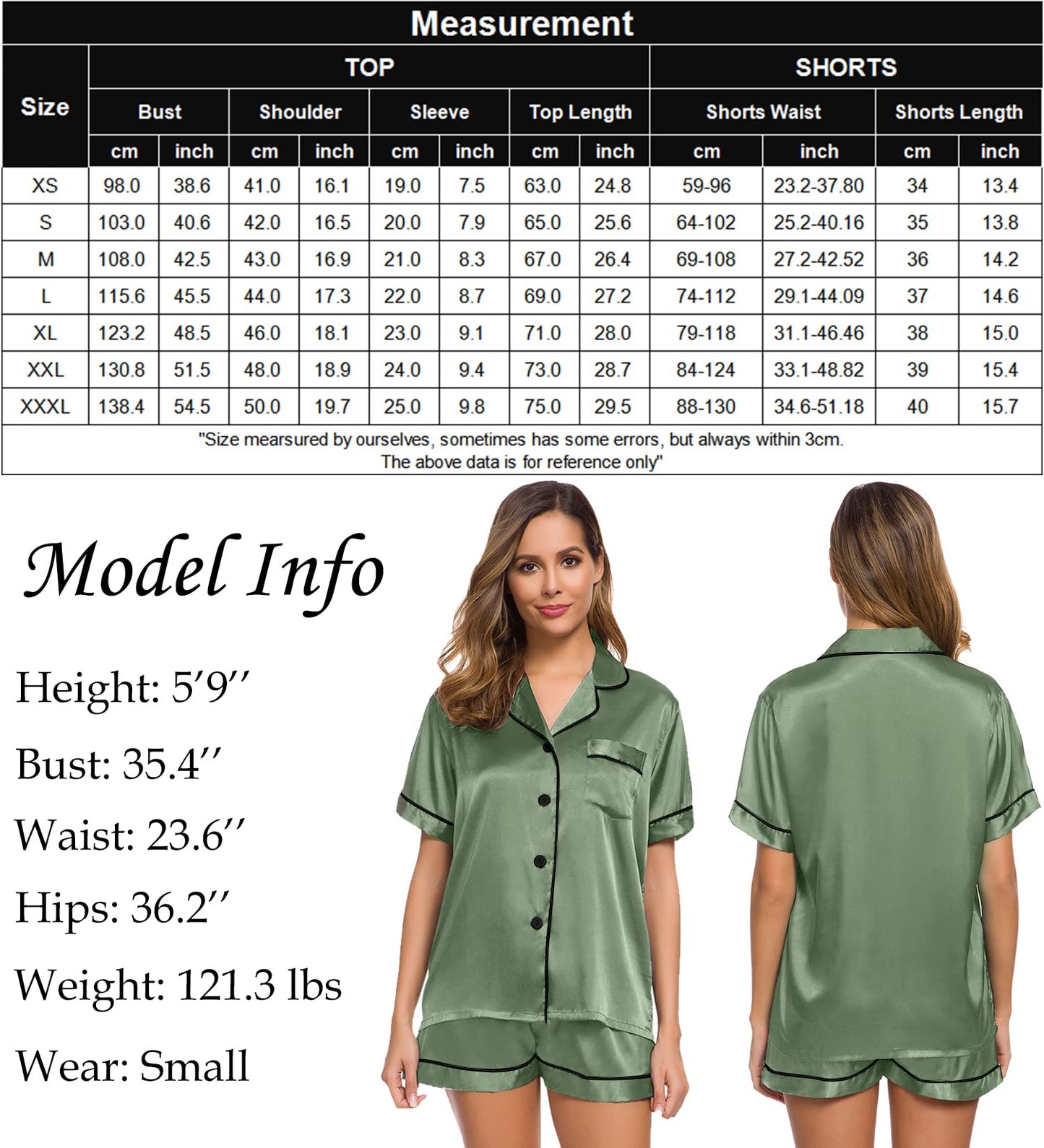 SWOMOG Womens Silk Satin Pajamas Set Short Sleeve Button Down Sleepwear Loungewear 2 Pcs Pj Sets