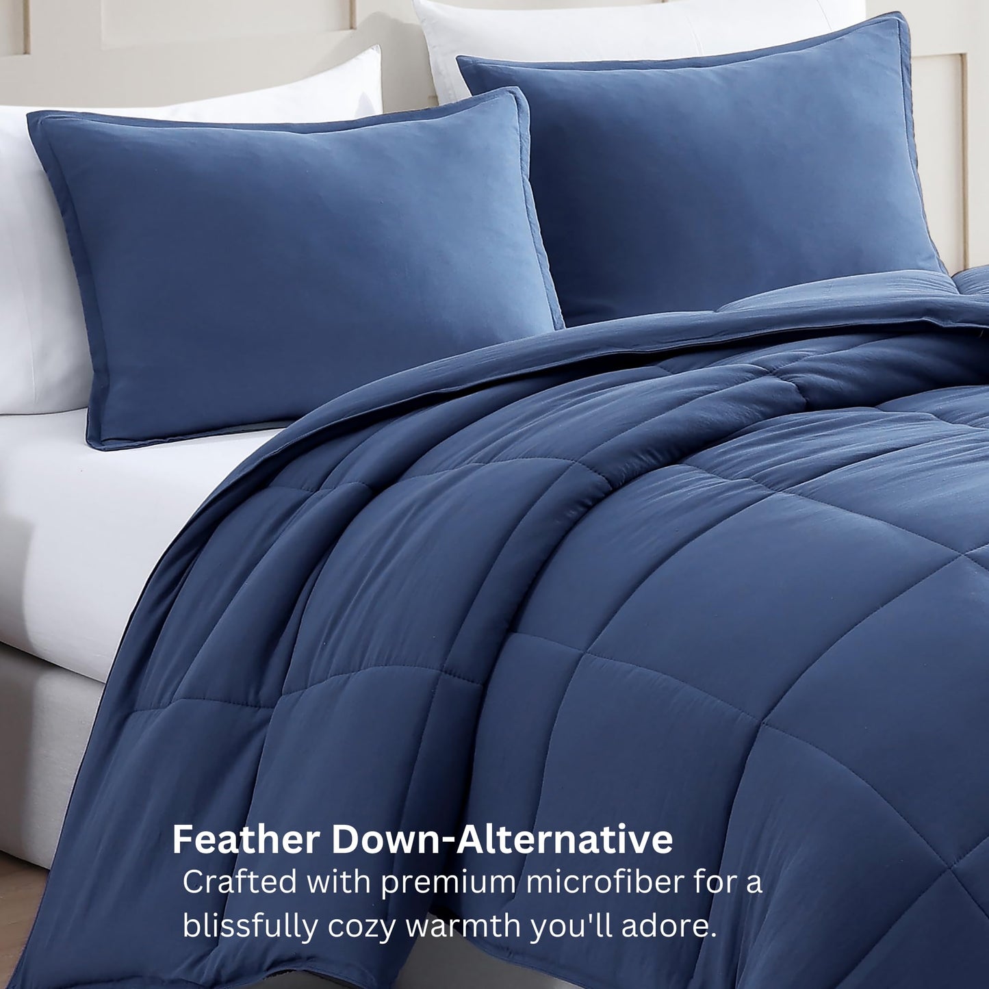 Comforter Set Queen Size - Goose Down Alternative – Washed Ultra-Soft - Premium All Season Warmth Bedding Set (Queen, French Blue)