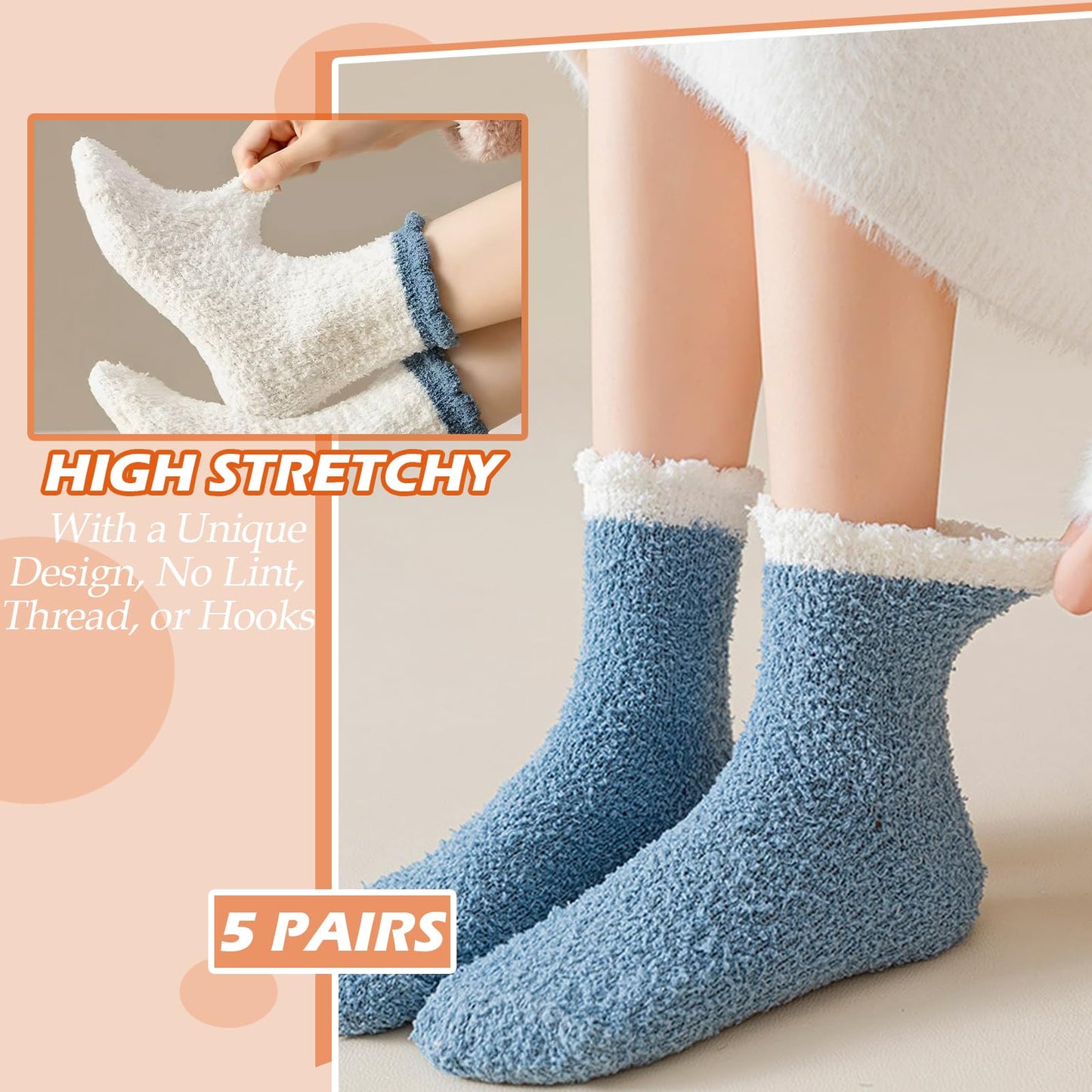 VoJoPi Fuzzy Socks for Women, Size 5-10, 5 Pairs Warm Fluffy Winter Bed Socks Cozy Sleeping Socks, Gifts Christmas Socks