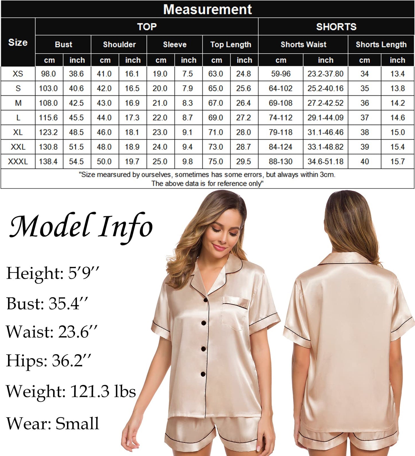 SWOMOG Womens Silk Satin Pajamas Set Short Sleeve Button Down Sleepwear Loungewear 2 Pcs Pj Sets