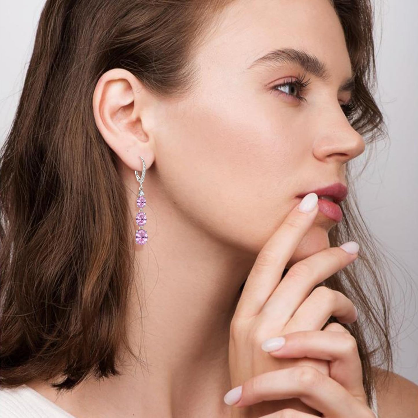 Aprila Women 925 Sterling Silver Birthstone 3-stone Leverback Drop Dangle Earrings with 5A Cubic Zirconia Jewelry for Her