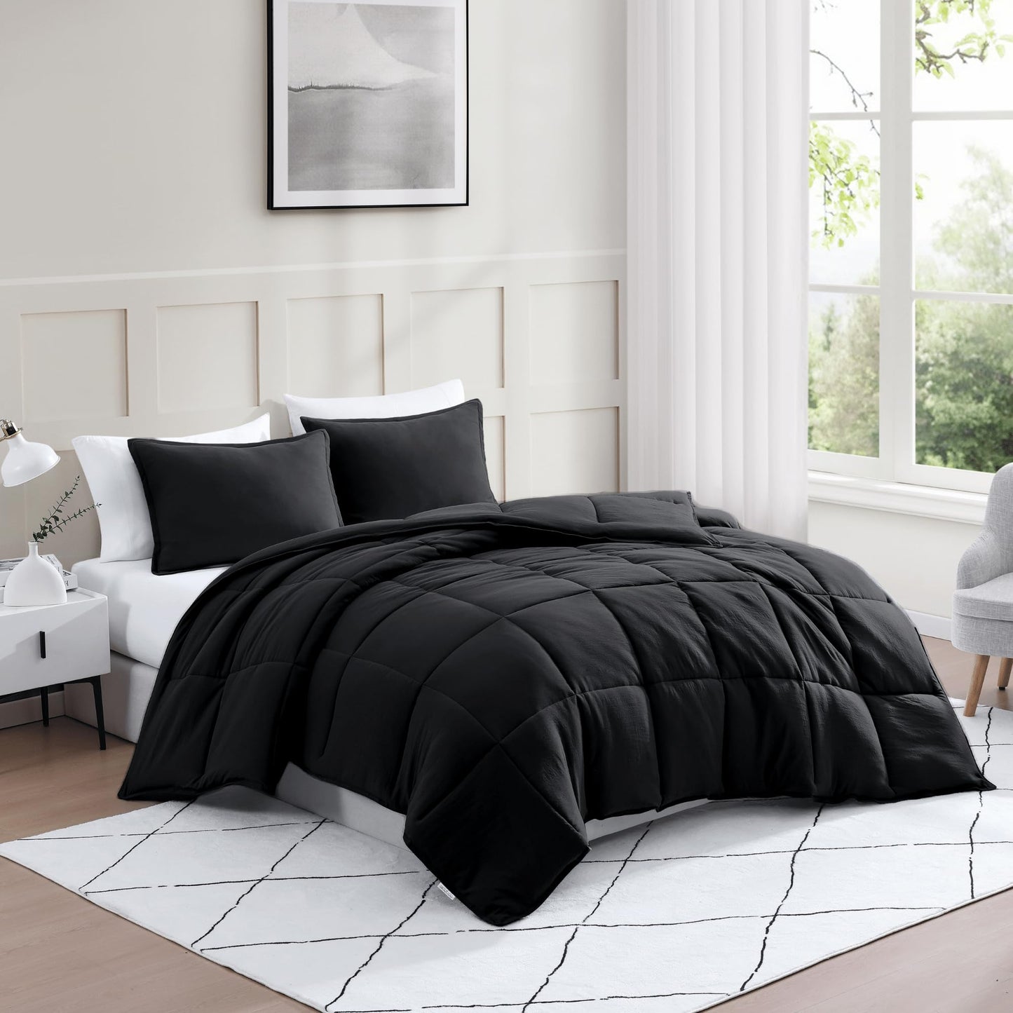 Comforter Set Queen Size - Goose Down Alternative – Washed Ultra-Soft - Premium All Season Warmth Bedding Set (Queen, French Blue)