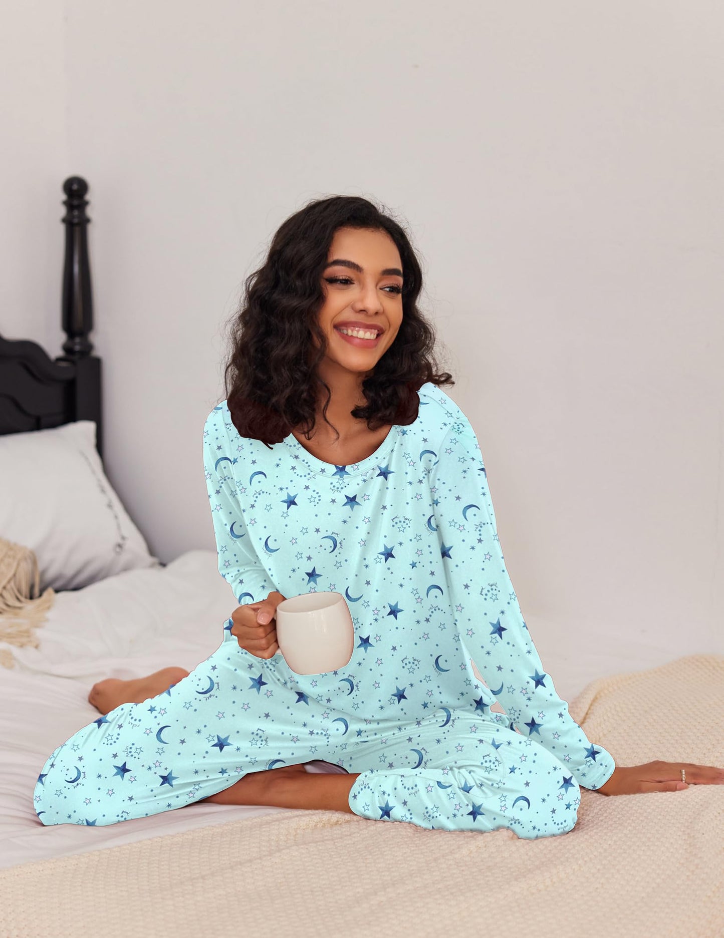 Ekouaer 2 Pack Women's Pajama Set Soft Long Sleeve Sleepwear Loungewear Pjs Sets with Pockets