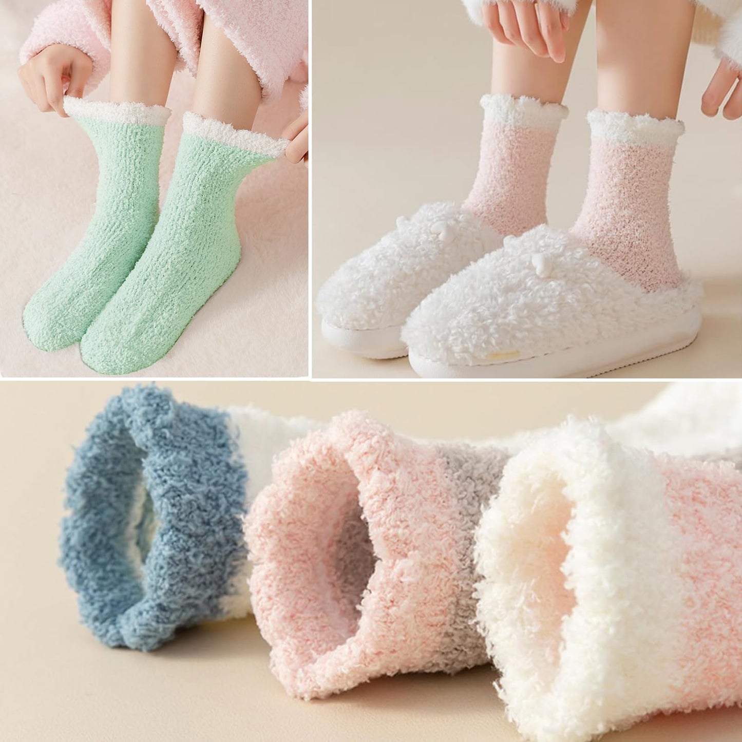 VoJoPi Fuzzy Socks for Women, Size 5-10, 5 Pairs Warm Fluffy Winter Bed Socks Cozy Sleeping Socks, Gifts Christmas Socks