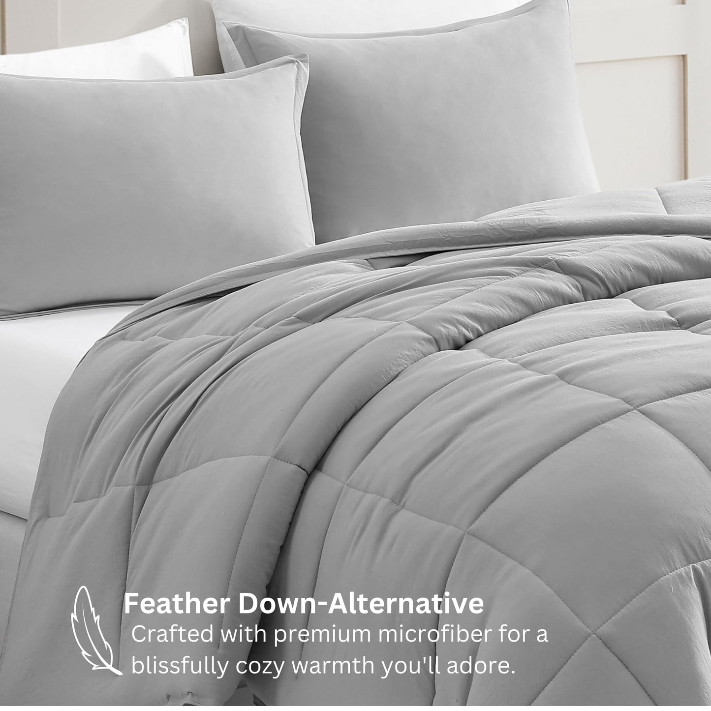 Comforter Set Queen Size - Goose Down Alternative – Washed Ultra-Soft - Premium All Season Warmth Bedding Set (Queen, French Blue)