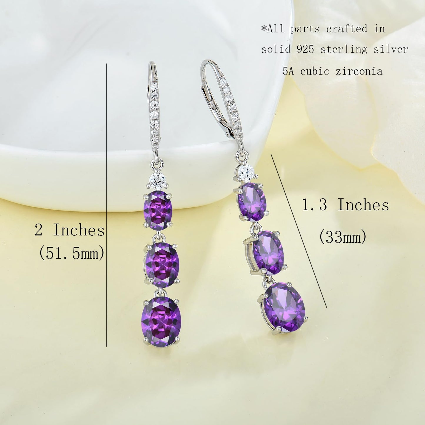 Aprila Women 925 Sterling Silver Birthstone 3-stone Leverback Drop Dangle Earrings with 5A Cubic Zirconia Jewelry for Her