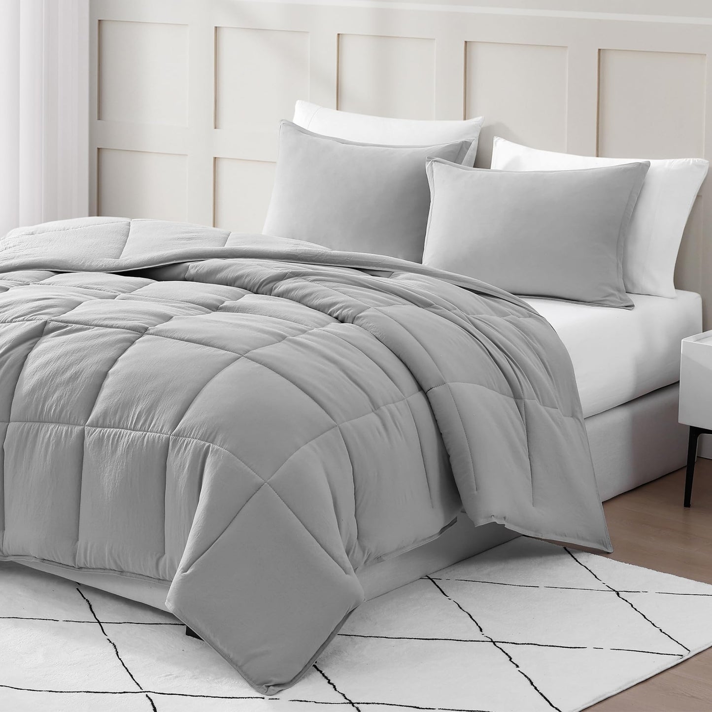 Ultra Soft Organic Cotton Queen Comforter Set - Hypoallergenic Down Alternative, All-Season Warm Bedding (1 Comforter, 2 Pillow Shams) - Charcoal