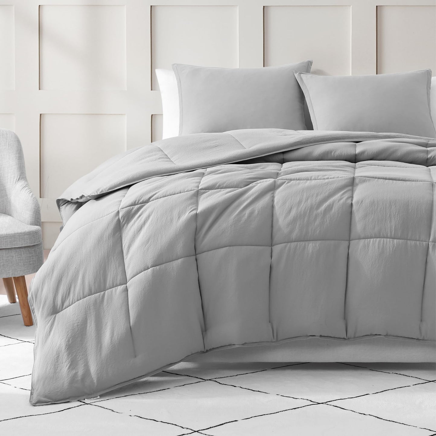 Ultra Soft Organic Cotton Queen Comforter Set - Hypoallergenic Down Alternative, All-Season Warm Bedding (1 Comforter, 2 Pillow Shams) - Charcoal