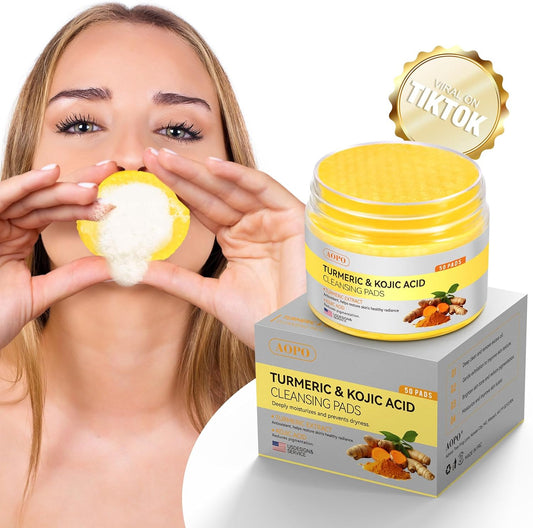 Kojic Acid and Turmeric Cleansing Pads, 50 Pcs, for Face and Body Cleansing and Exfoliation