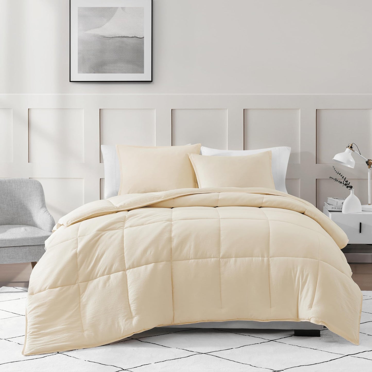 Comforter Set Queen Size - Goose Down Alternative – Washed Ultra-Soft - Premium All Season Warmth Bedding Set (Queen, French Blue)