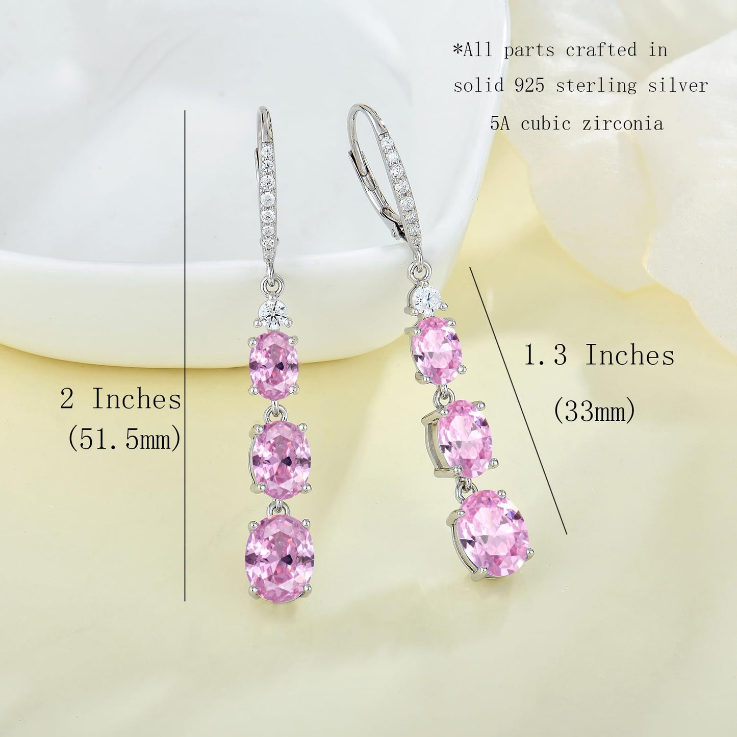 Aprila Women 925 Sterling Silver Birthstone 3-stone Leverback Drop Dangle Earrings with 5A Cubic Zirconia Jewelry for Her