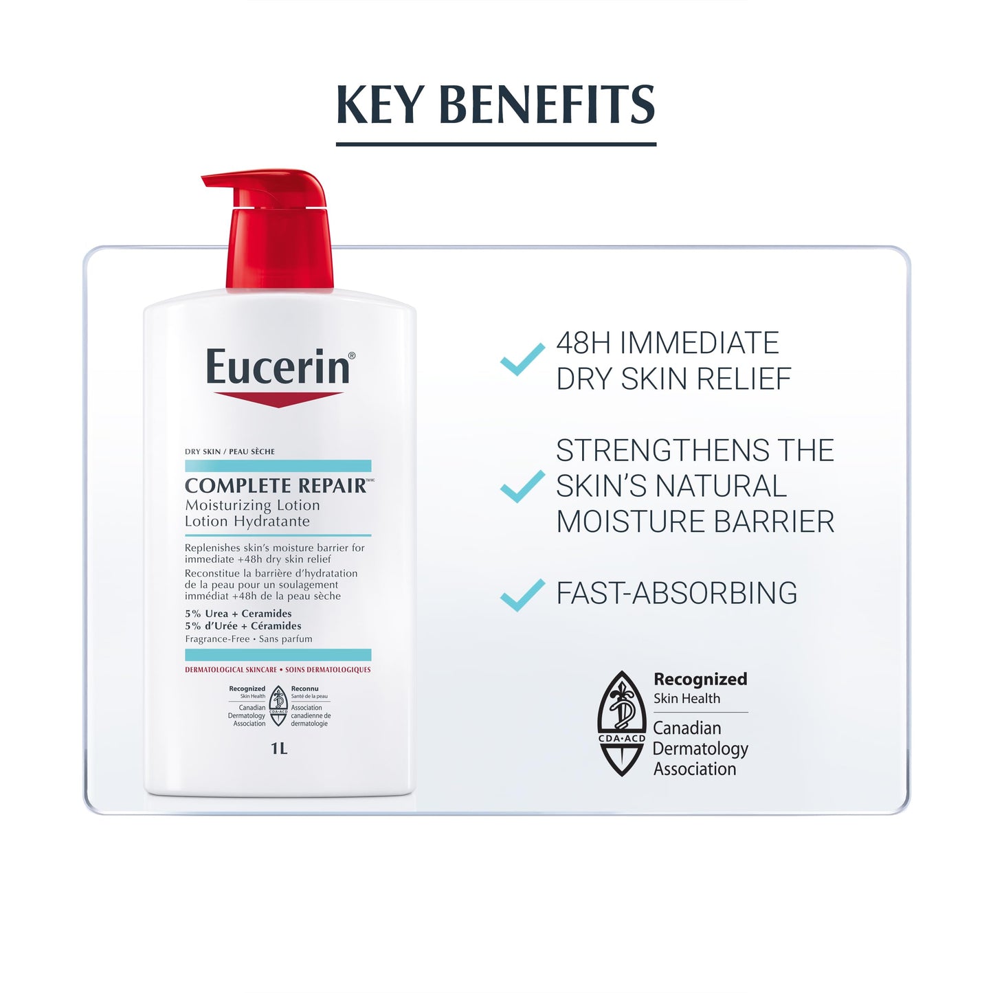 EUCERIN Complete Repair Moisturizing Lotion for Dry to Very Dry Skin, 5% Urea Lotion, Ceramide Lotion, Non Comedogenic and Non Greasy Body Lotion Fragrance Free, Dermatological Skin Care, 500mL