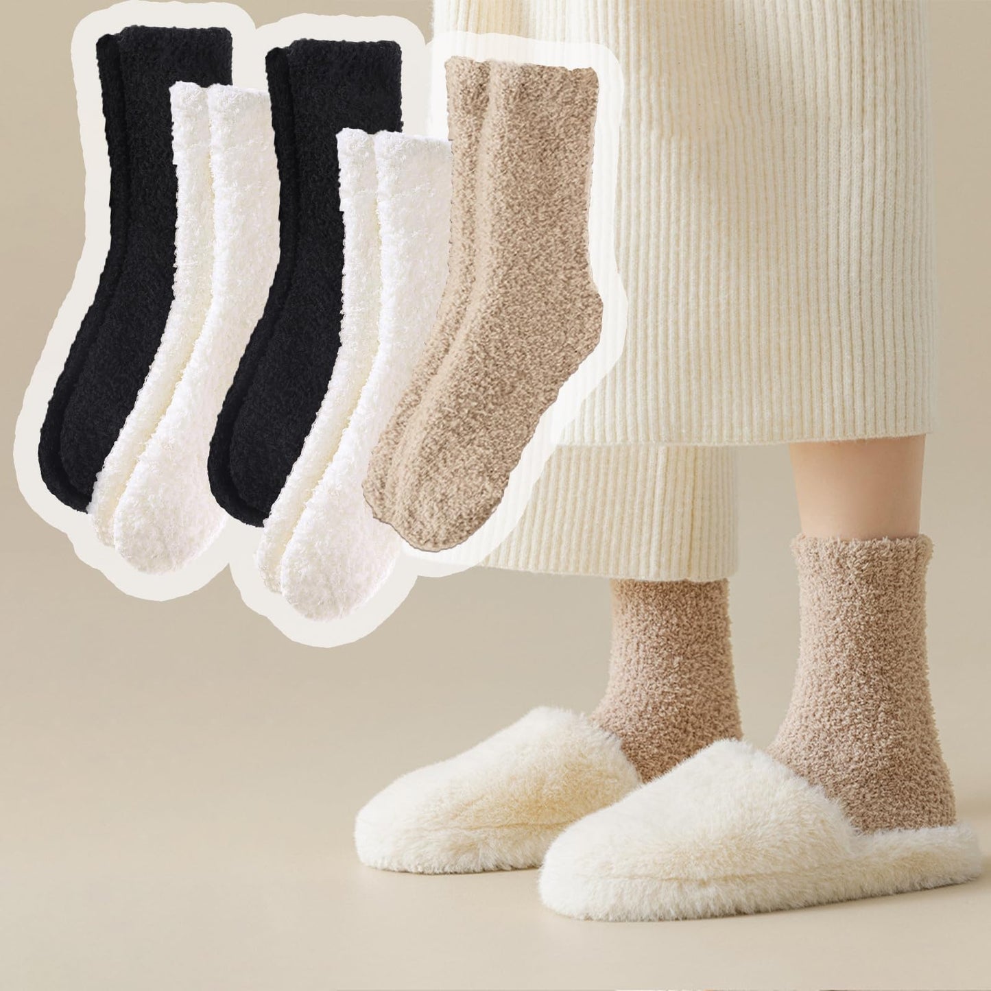 VoJoPi Fuzzy Socks for Women, Size 5-10, 5 Pairs Warm Fluffy Winter Bed Socks Cozy Sleeping Socks, Gifts Christmas Socks