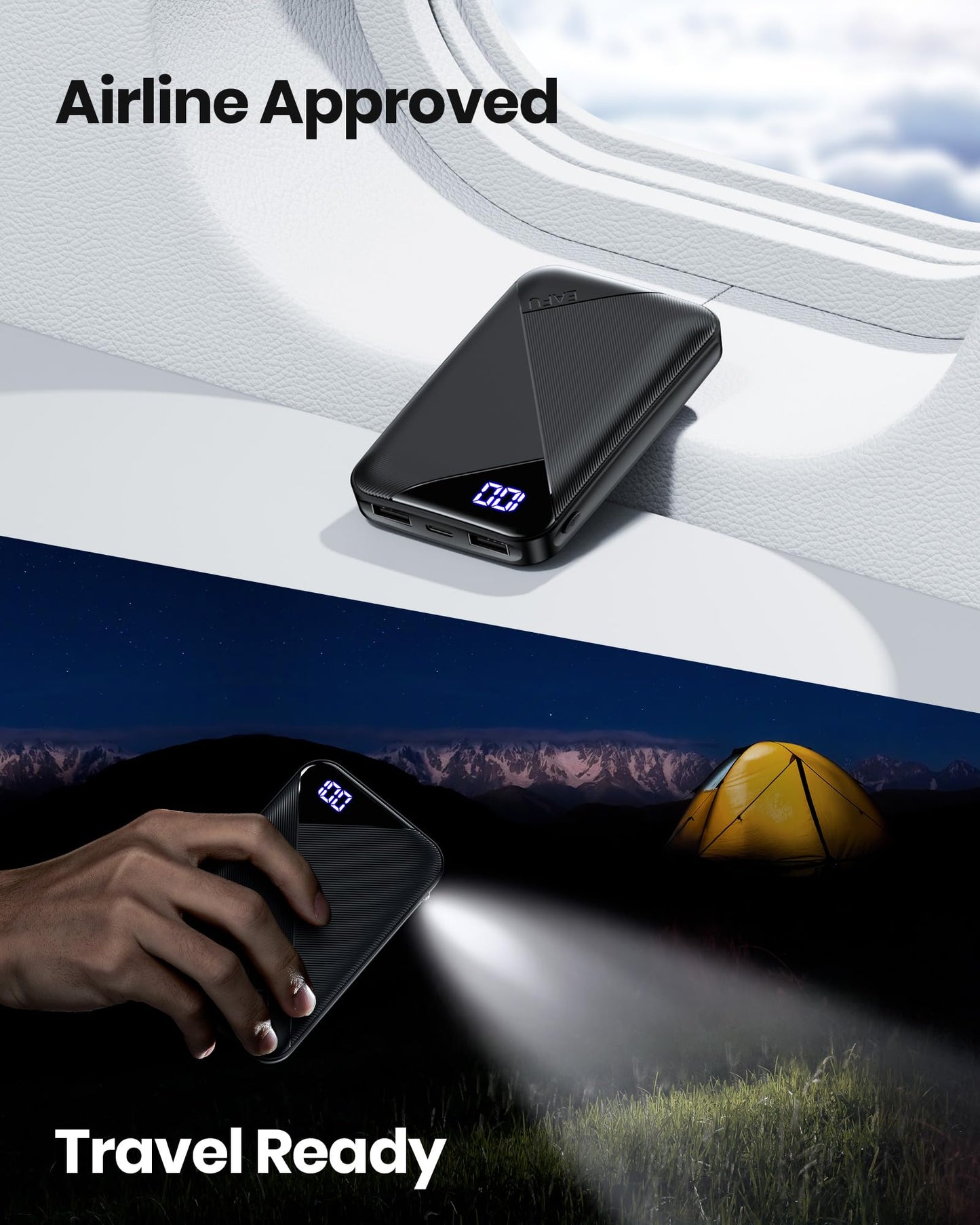 EAFU Portable Charger, Compact 10000mAh USB C Power Bank, Triple 3A High-Speed External Battery Pack with Flashlight for iPhone 15 14 13 12 11 X Pro 8 Plus Samsung S20 S10 Note20 Google LG iPad Tablet