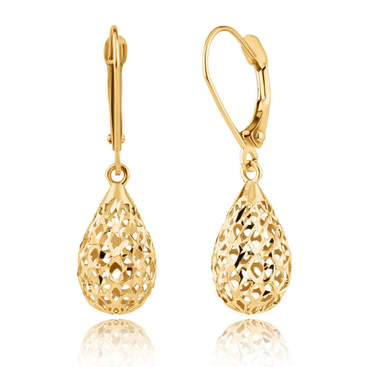 14K Filigree Gold Earrings for Women | Gold Dangle Earrings with Secure Leverback | Hypoallergenic and Lightweight Drop Earrings for Women by MAX + STONE