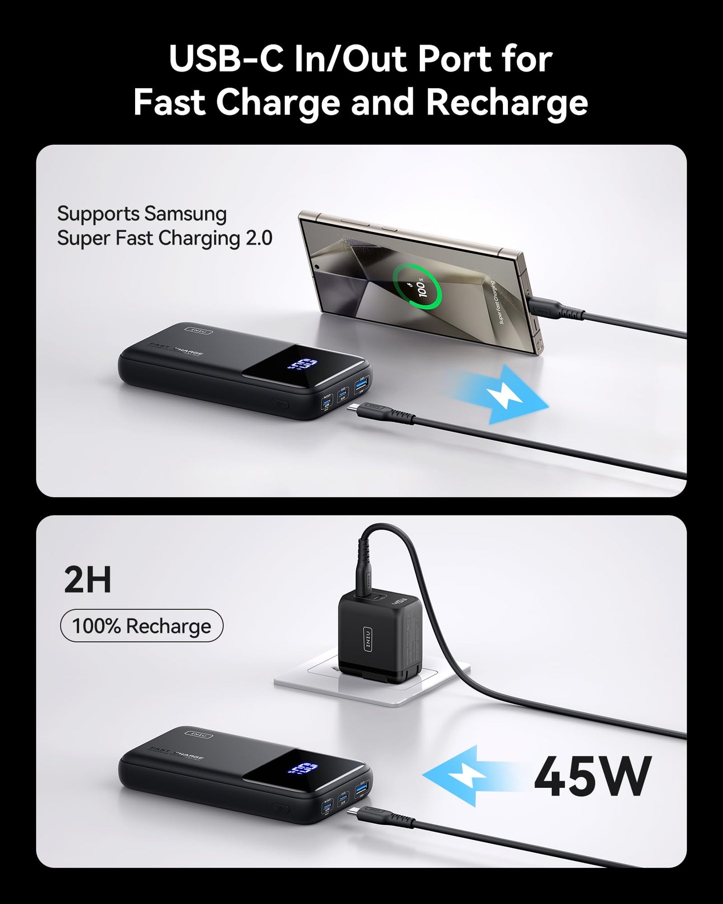 INIU Power Bank, 65W 20000mAh Fast Charging Laptop Portable Charger, USB C in&Out Tablet Powerbank, Battery Phone Charger for iPhone 16 15 iPad MacBook Airpods Samsung Steam Deck etc