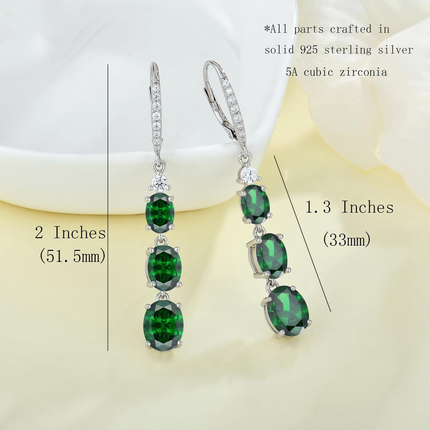 Aprila Women 925 Sterling Silver Birthstone 3-stone Leverback Drop Dangle Earrings with 5A Cubic Zirconia Jewelry for Her