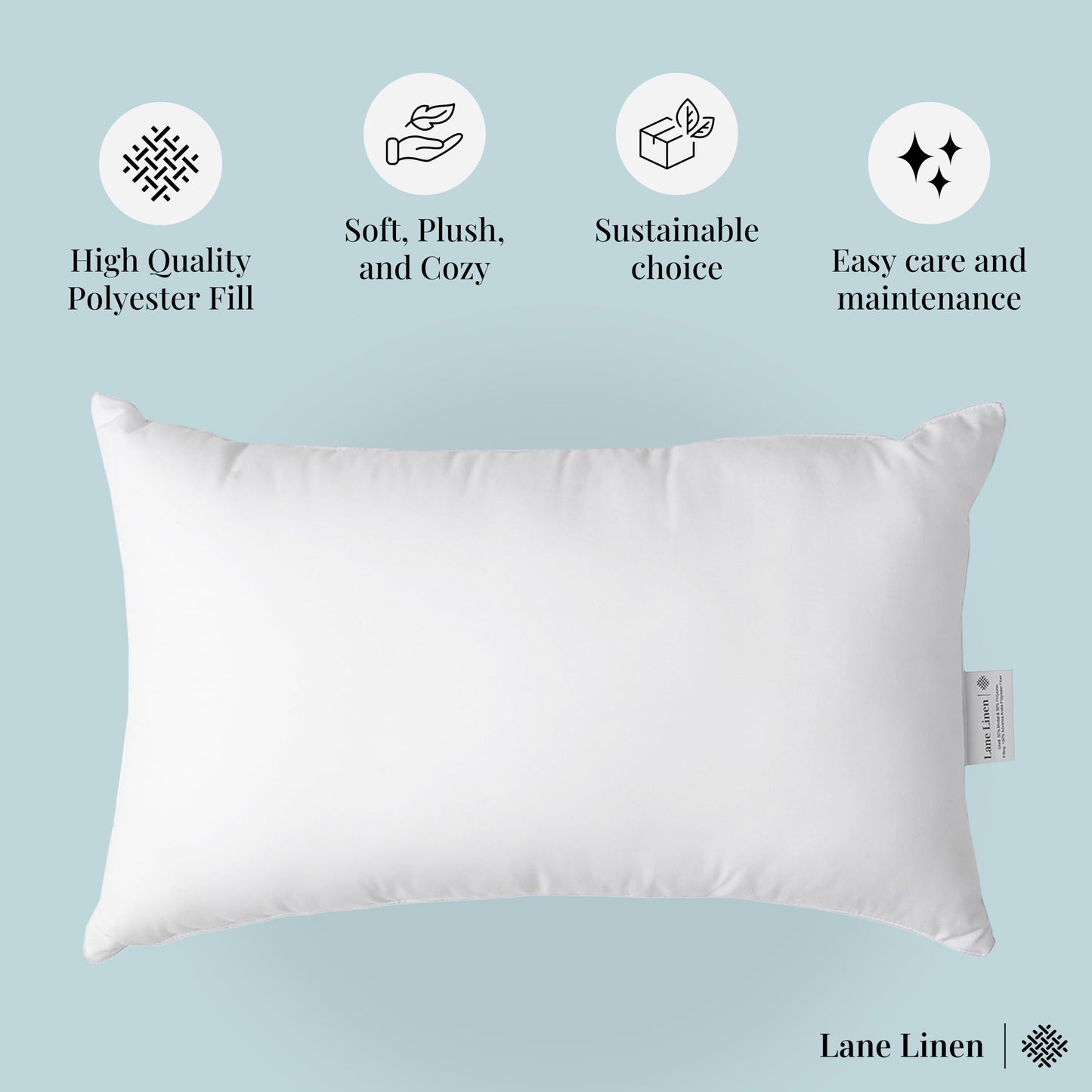 LANE LINEN 12x20 Pillow Insert - Set of 4 White Decorative Pillow for Sofa Bed, Fluffy Pillow Inserts for Throw Pillow Covers, Throw Pillows for Bed, Couch Pillows for Living Room, Bed Pillows