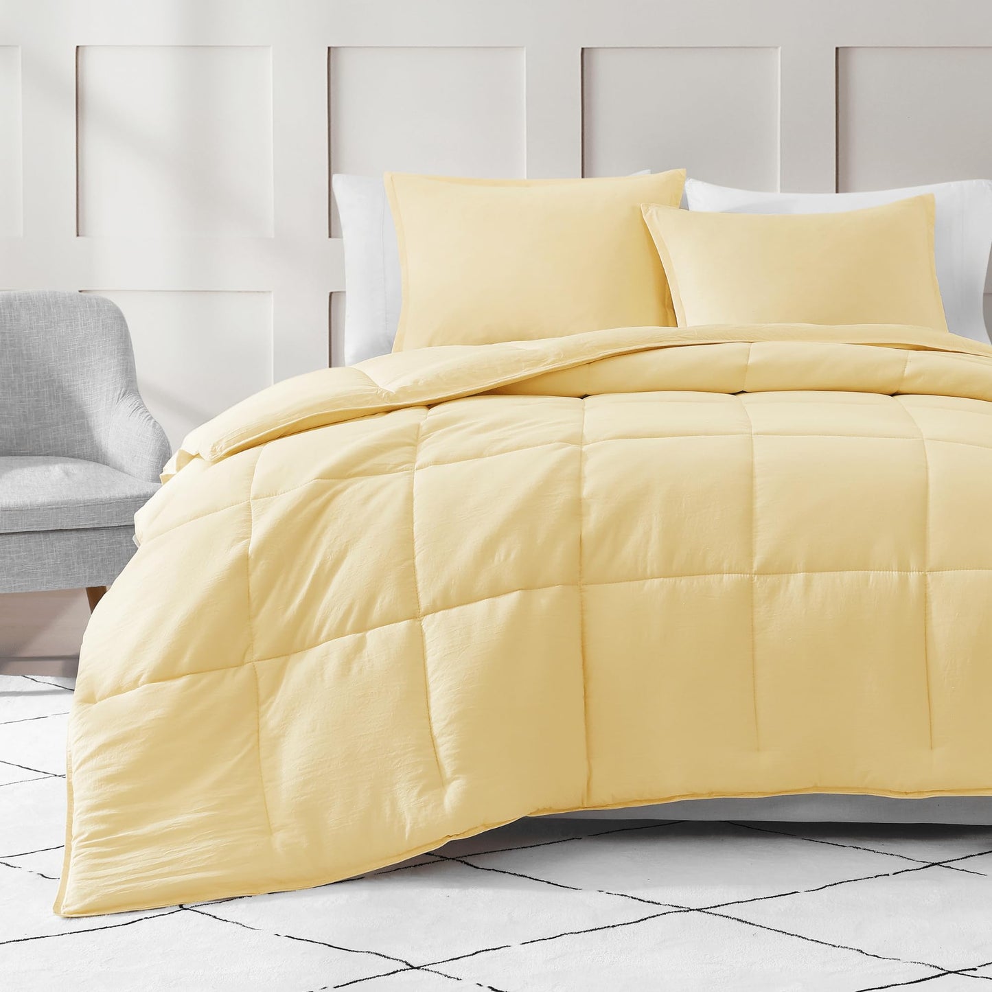Comforter Set Queen Size - Goose Down Alternative – Washed Ultra-Soft - Premium All Season Warmth Bedding Set (Queen, French Blue)