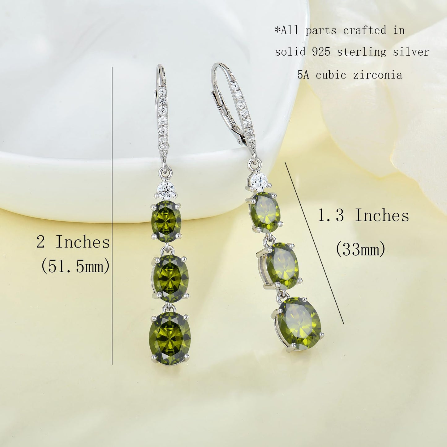 Aprila Women 925 Sterling Silver Birthstone 3-stone Leverback Drop Dangle Earrings with 5A Cubic Zirconia Jewelry for Her