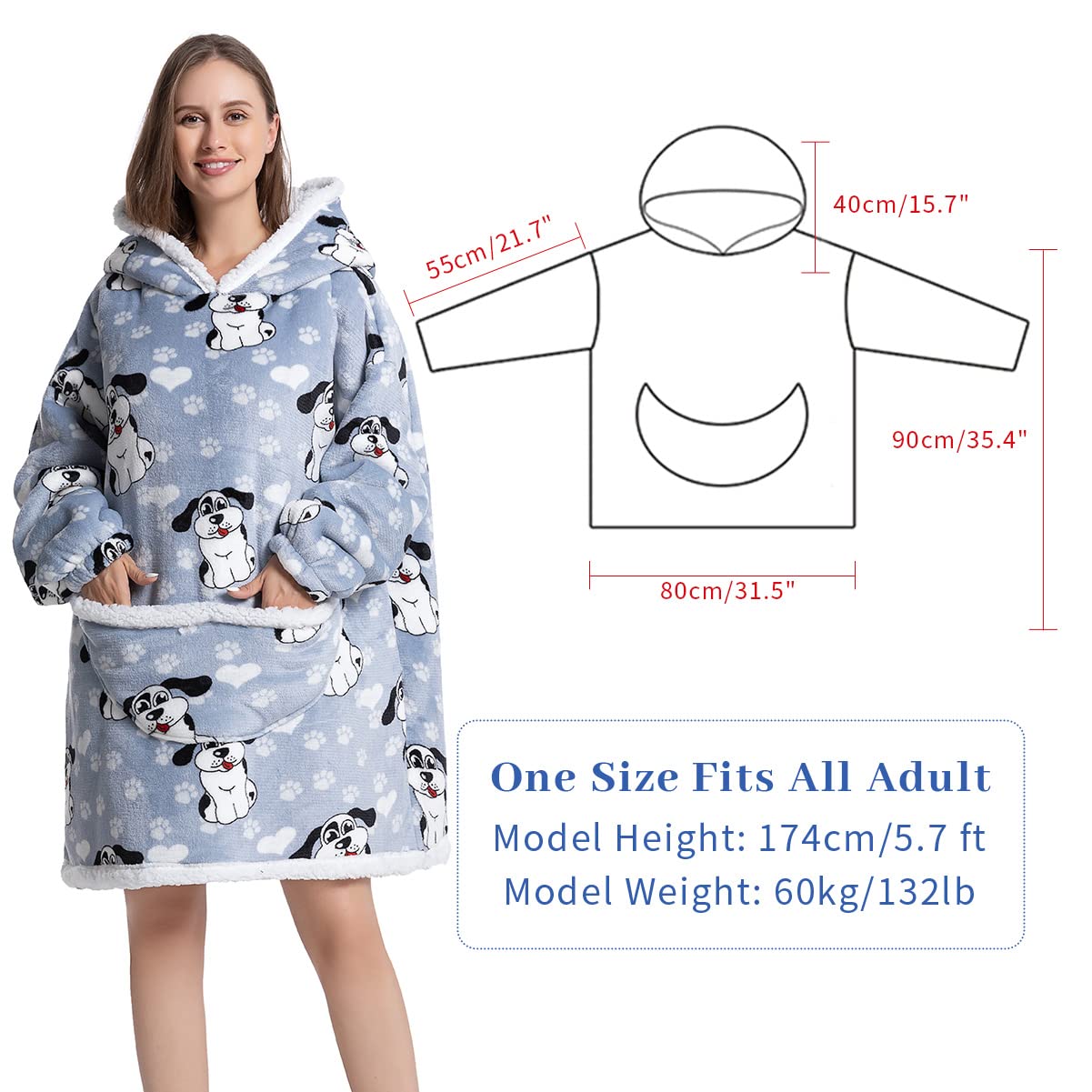 Wenlia Oversized Blanket Hoodie for Adult and Kids, Stylish Sherpa Hoodie Blanket Super Warm Sweatshirt One Size Fits All