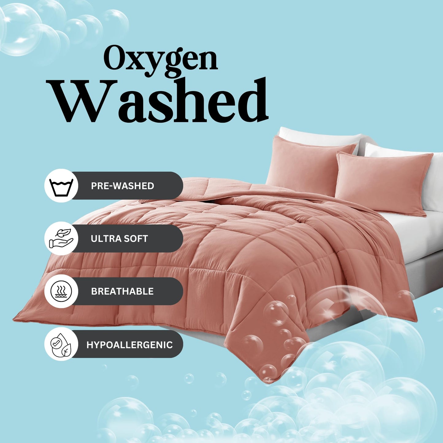 Comforter Set Queen Size - Goose Down Alternative – Washed Ultra-Soft - Premium All Season Warmth Bedding Set (Queen, French Blue)
