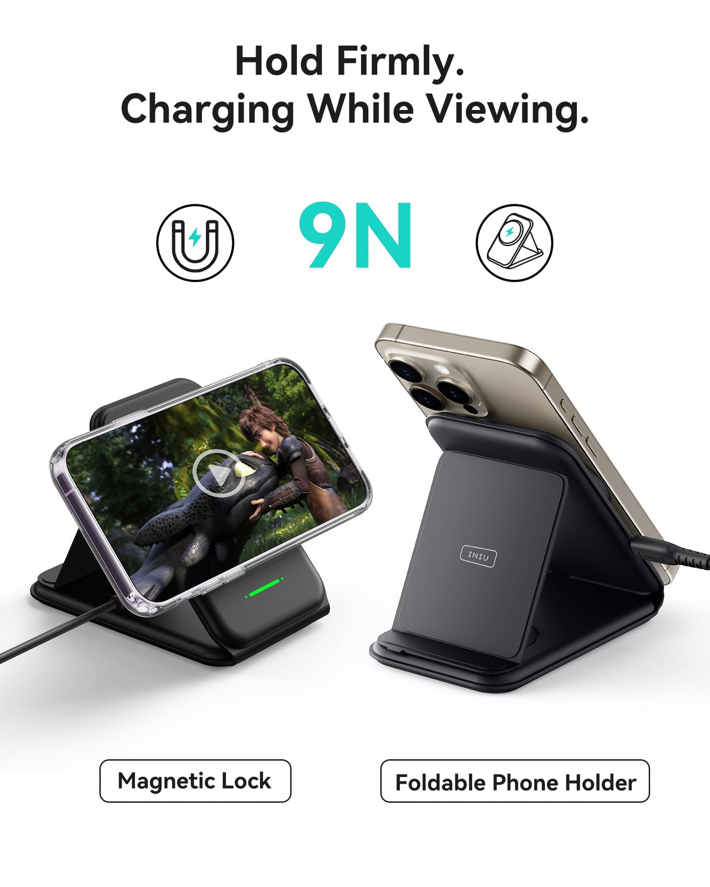 INIU 3 in 1 Wireless Charger for Apple Multiple Device, Magnetic Foldable Mag-Safe Charger, Fast Travel Wireless Charging Station for iPhone 16/15/14/13 Series, Apple Watch, AirPods(Adapter Included)