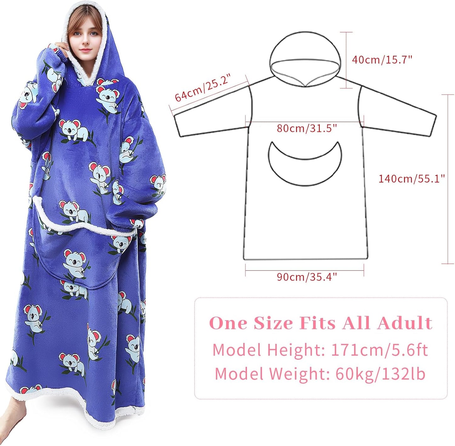 Wenlia Oversized Blanket Hoodie for Adult and Kids, Stylish Sherpa Hoodie Blanket Super Warm Sweatshirt One Size Fits All