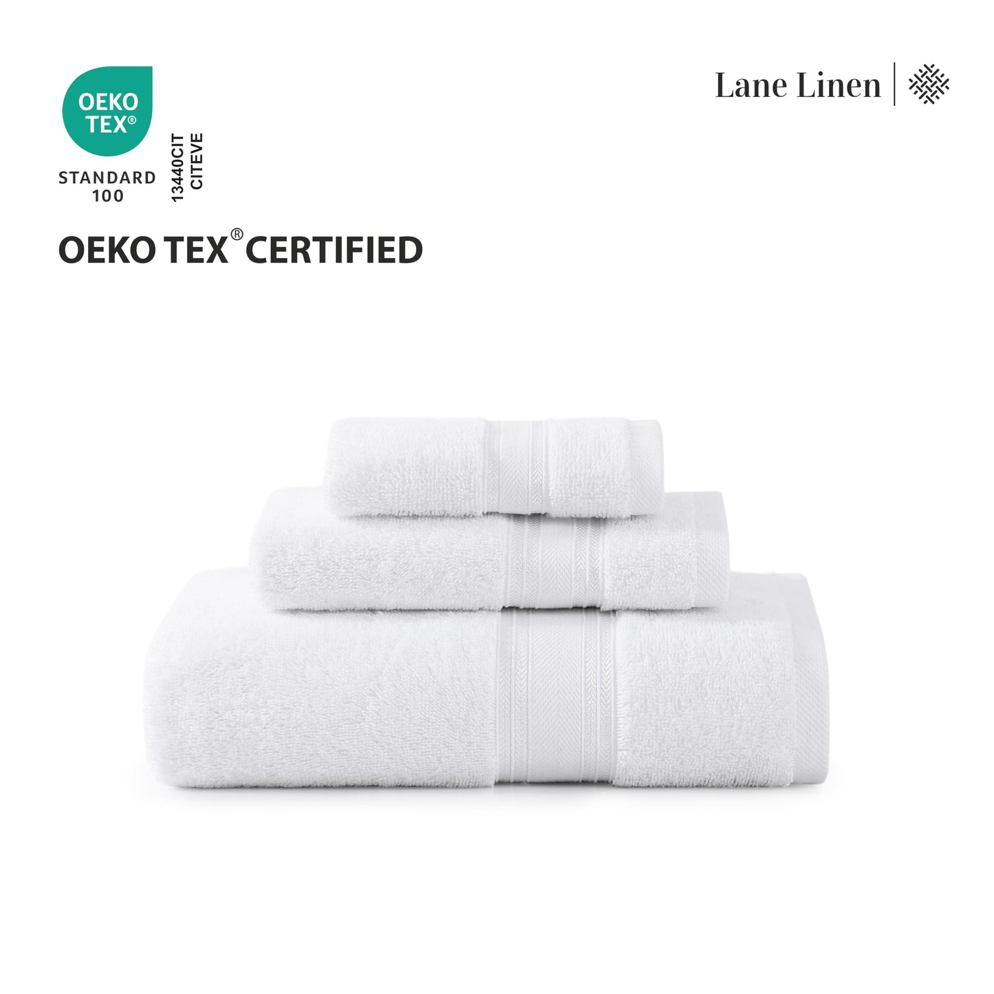 LANE LINEN Luxury Bath Towels Set - 6 Piece 100% CottonBathroom Zero Twist Shower Extra Absorbent Towel Super Soft 2 Hand Wash Cloths White