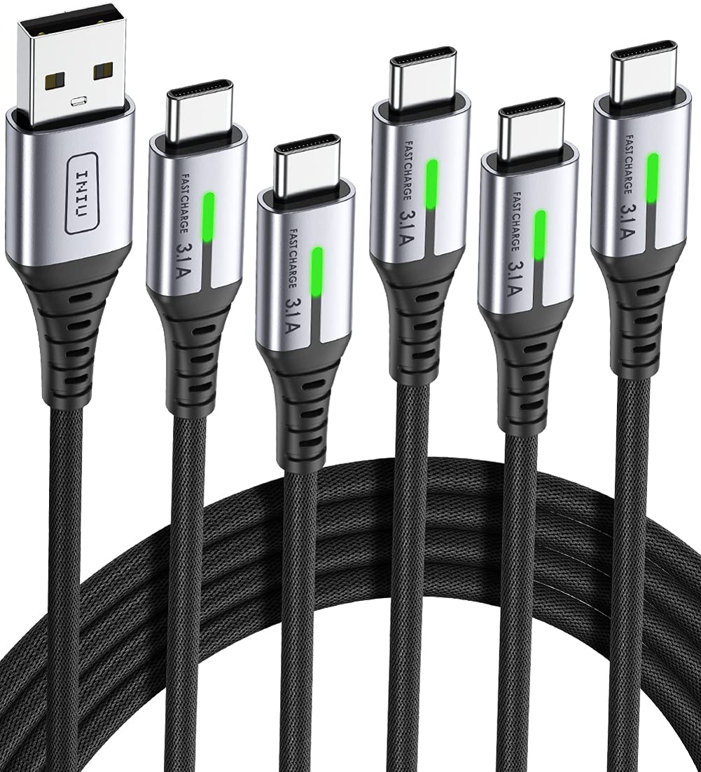 INIU USB C Cable, [3 Pack, 1.6+6.6+6.6ft] 3.1A QC3.0 Type C Cable Fast Charge, Nylon Braided USB A to USB C Cable for iPhone 16 15 Samsung S23 S22 Note 10 LG Google OnePlus Huawei Xiaomi etc