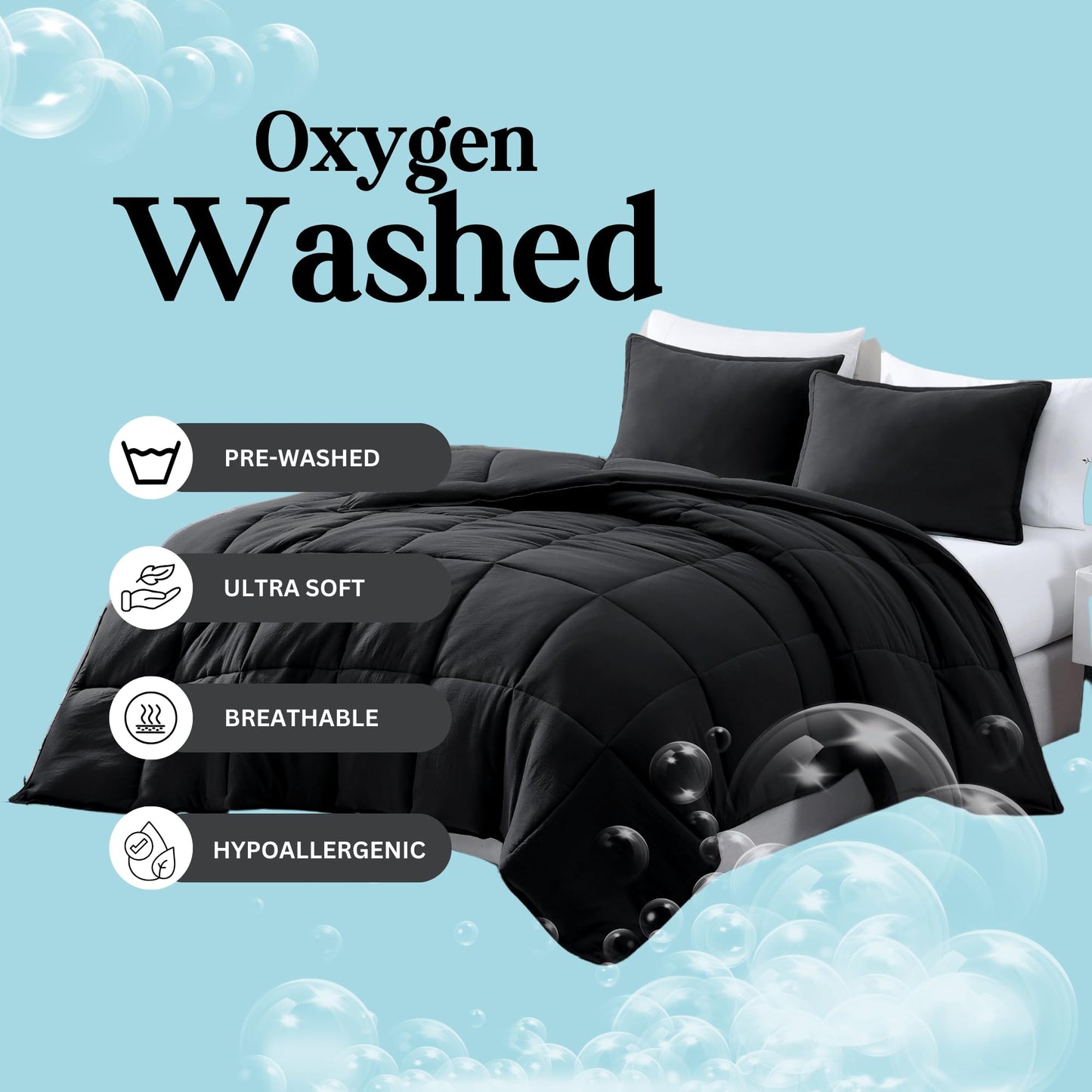 Comforter Set Queen Size - Goose Down Alternative – Washed Ultra-Soft - Premium All Season Warmth Bedding Set (Queen, French Blue)
