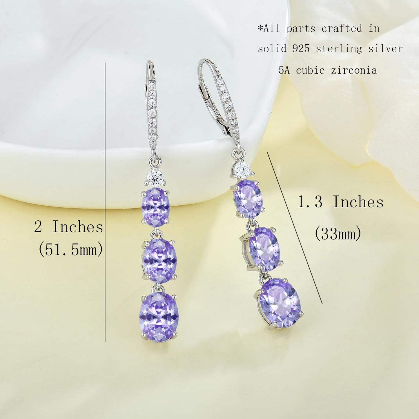 Aprila Women 925 Sterling Silver Birthstone 3-stone Leverback Drop Dangle Earrings with 5A Cubic Zirconia Jewelry for Her