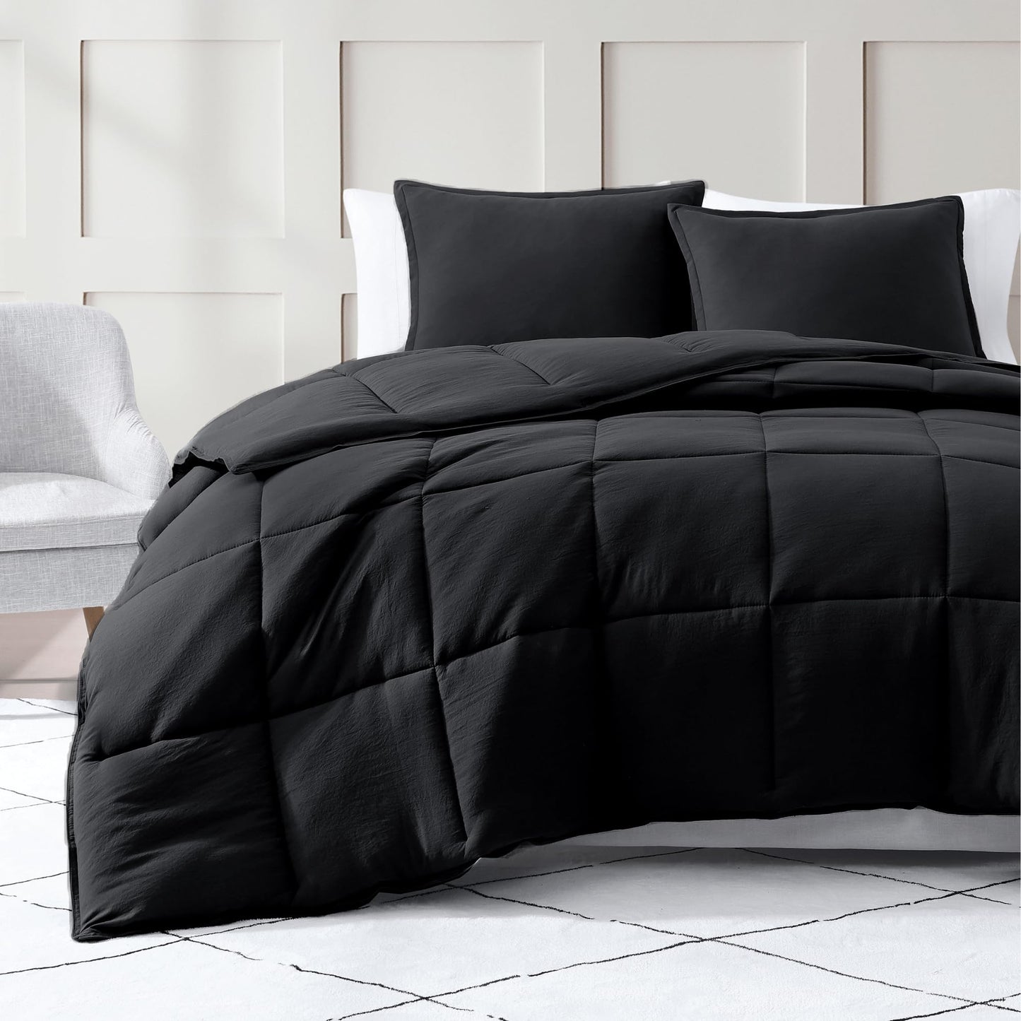 Comforter Set Queen Size - Goose Down Alternative – Washed Ultra-Soft - Premium All Season Warmth Bedding Set (Queen, French Blue)