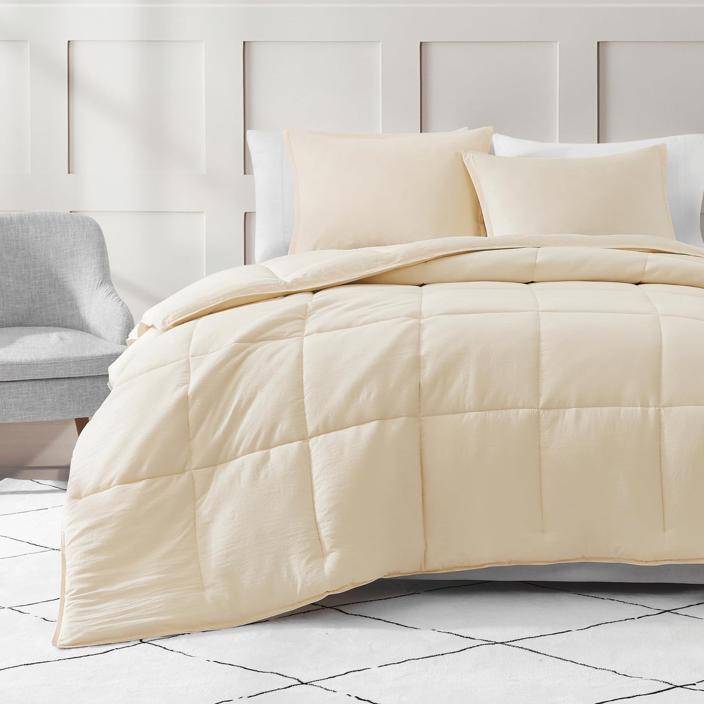 Comforter Set Queen Size - Goose Down Alternative – Washed Ultra-Soft - Premium All Season Warmth Bedding Set (Queen, French Blue)