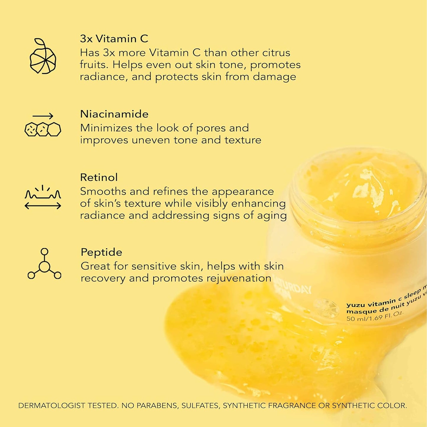 Saturday Skin Yuzu Vitamin C Sleep Overnight Face Mask Skin Care Retinol Niacinamide Face Moisturizer Brightening sleeping mask, Korean skin care, Vegan Smooth Skin and Reduce Wrinkles Korean skincare product