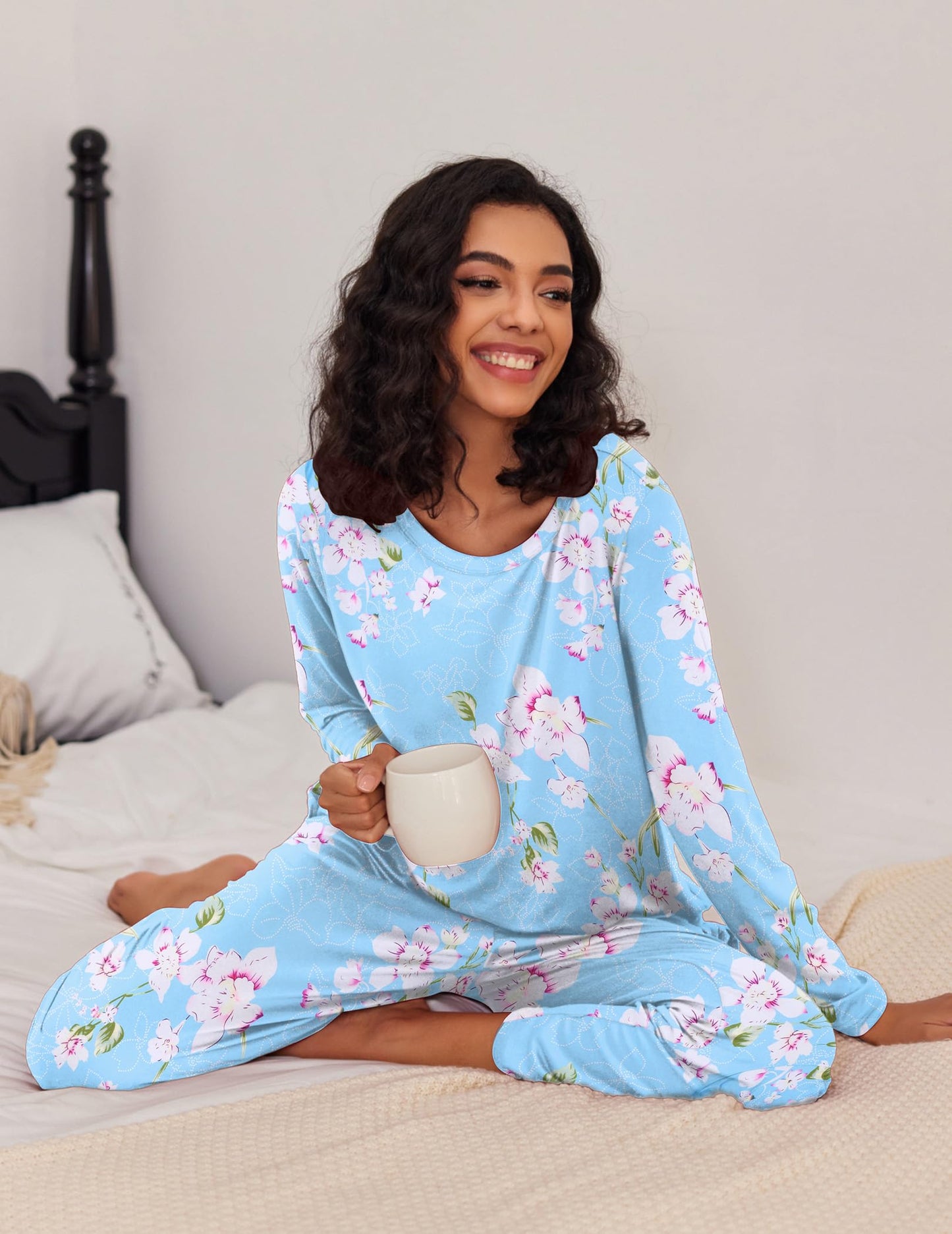 Ekouaer 2 Pack Women's Pajama Set Soft Long Sleeve Sleepwear Loungewear Pjs Sets with Pockets