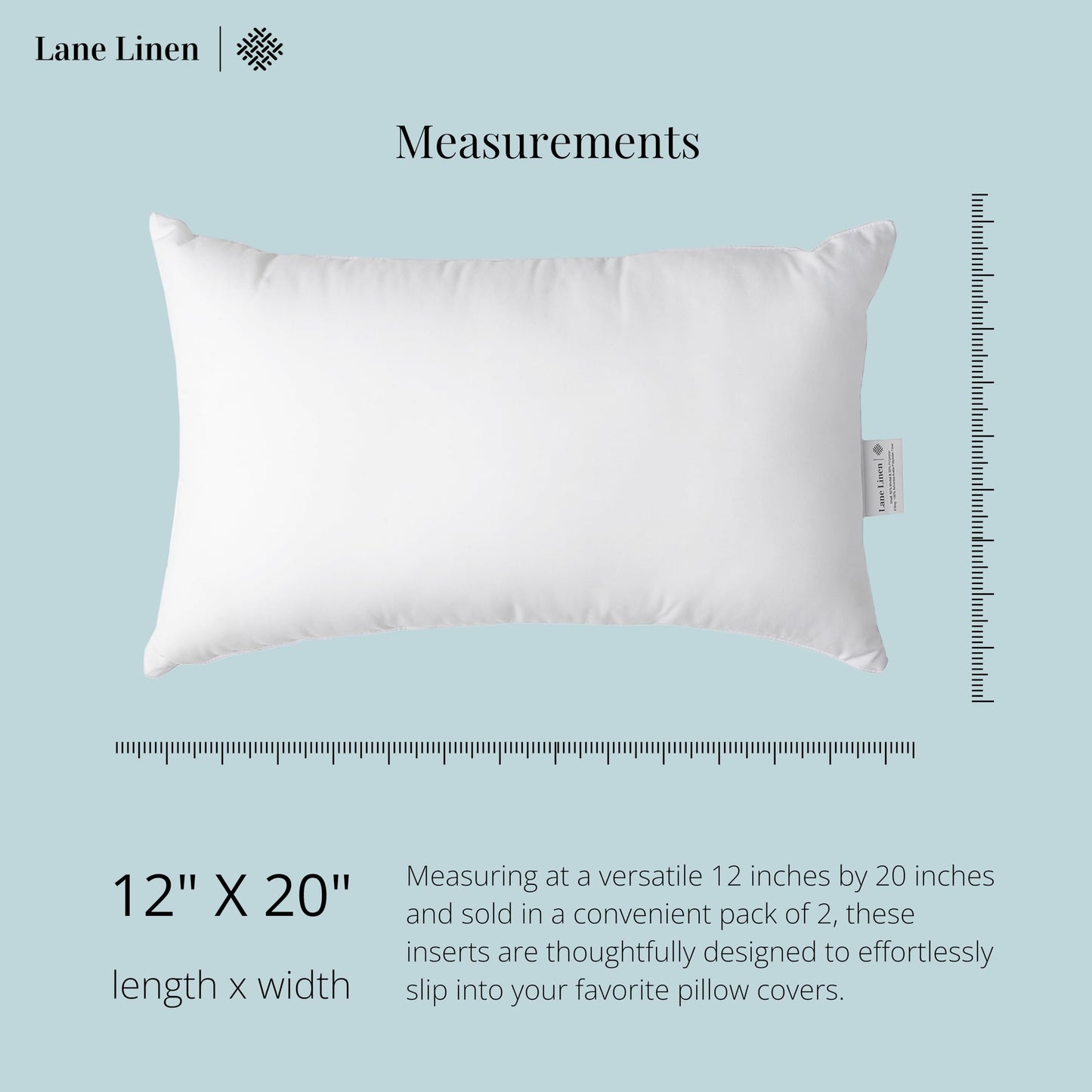 LANE LINEN 12x20 Pillow Insert - Set of 4 White Decorative Pillow for Sofa Bed, Fluffy Pillow Inserts for Throw Pillow Covers, Throw Pillows for Bed, Couch Pillows for Living Room, Bed Pillows