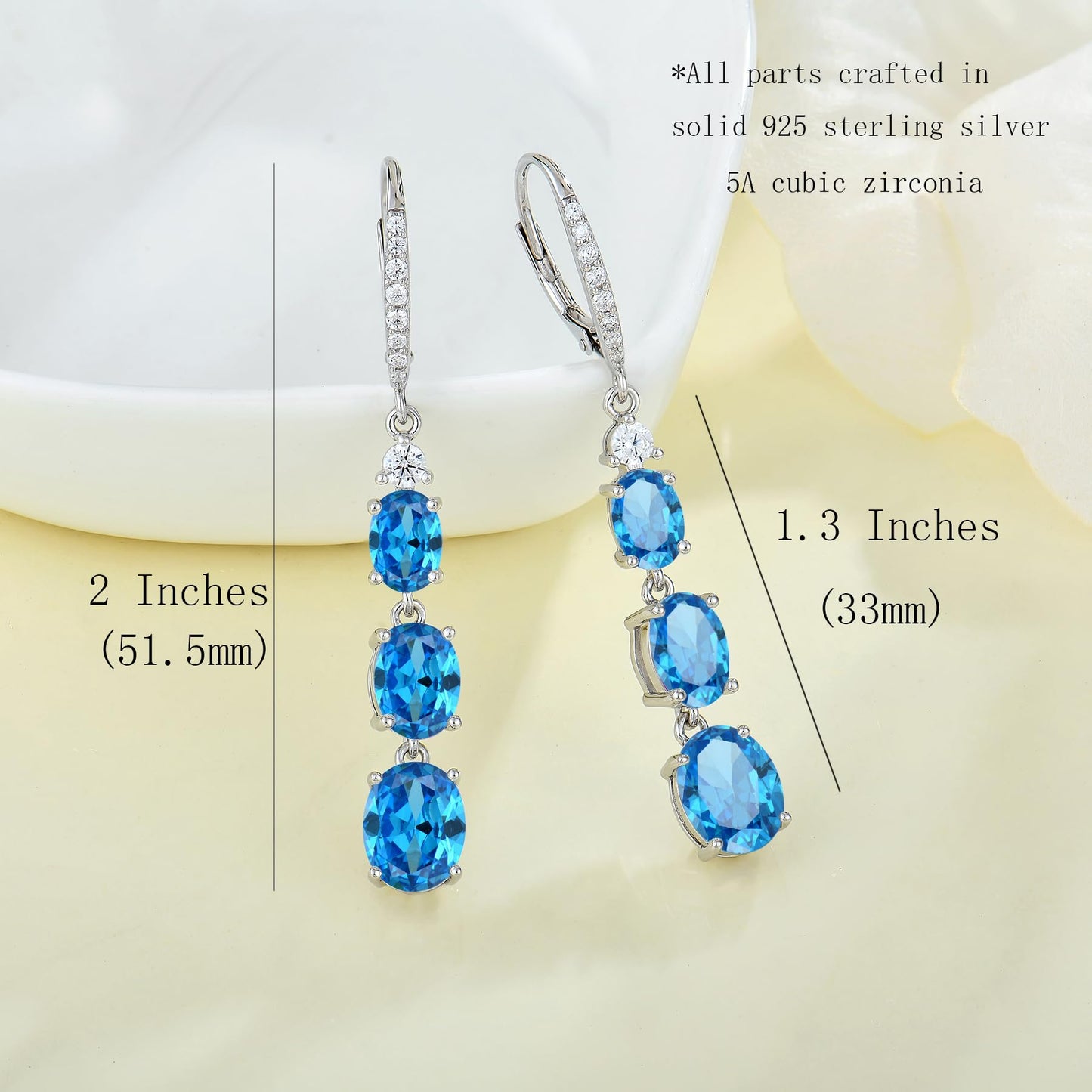 Aprila Women 925 Sterling Silver Birthstone 3-stone Leverback Drop Dangle Earrings with 5A Cubic Zirconia Jewelry for Her