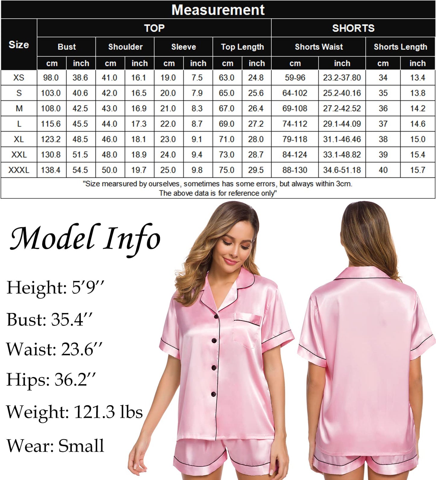 SWOMOG Womens Silk Satin Pajamas Set Short Sleeve Button Down Sleepwear Loungewear 2 Pcs Pj Sets