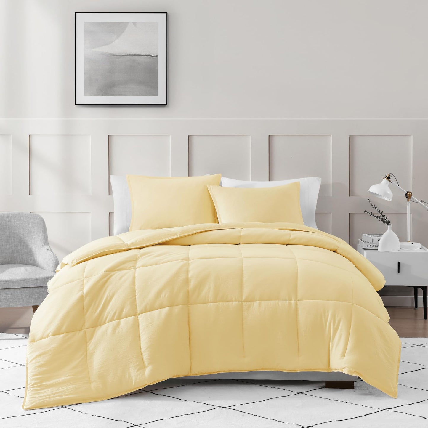 Comforter Set Queen Size - Goose Down Alternative – Washed Ultra-Soft - Premium All Season Warmth Bedding Set (Queen, French Blue)