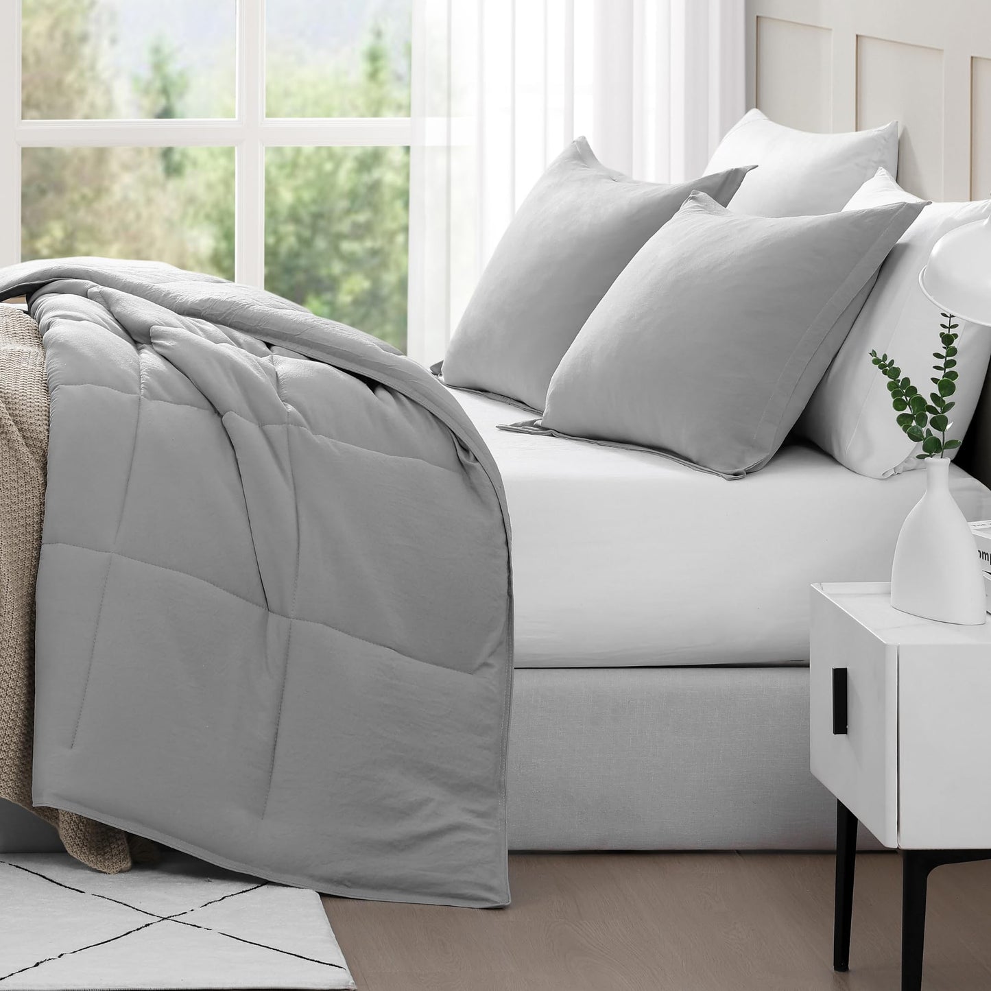 Ultra Soft Organic Cotton Queen Comforter Set - Hypoallergenic Down Alternative, All-Season Warm Bedding (1 Comforter, 2 Pillow Shams) - Charcoal