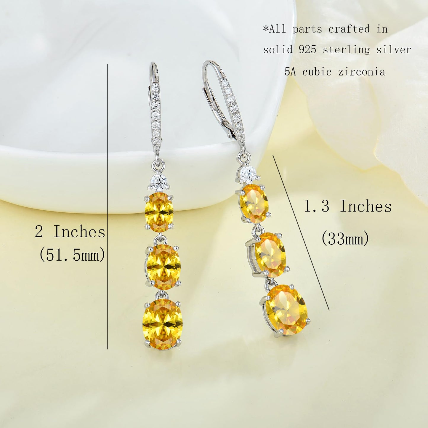 Aprila Women 925 Sterling Silver Birthstone 3-stone Leverback Drop Dangle Earrings with 5A Cubic Zirconia Jewelry for Her