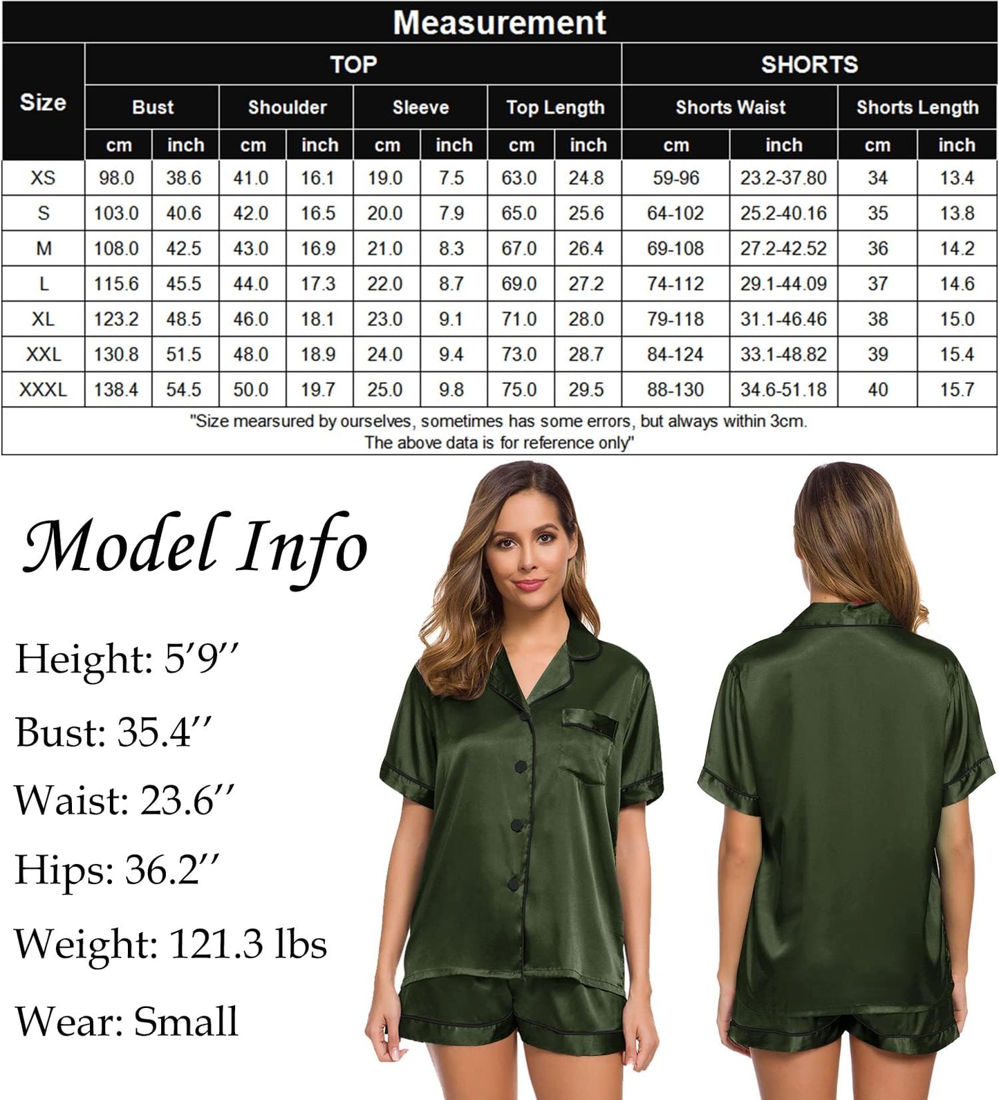 SWOMOG Womens Silk Satin Pajamas Set Short Sleeve Button Down Sleepwear Loungewear 2 Pcs Pj Sets