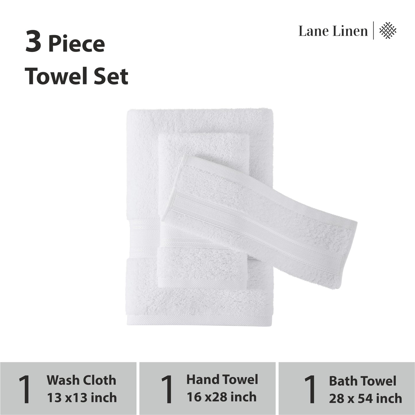 LANE LINEN Luxury Bath Towels Set - 6 Piece 100% CottonBathroom Zero Twist Shower Extra Absorbent Towel Super Soft 2 Hand Wash Cloths White