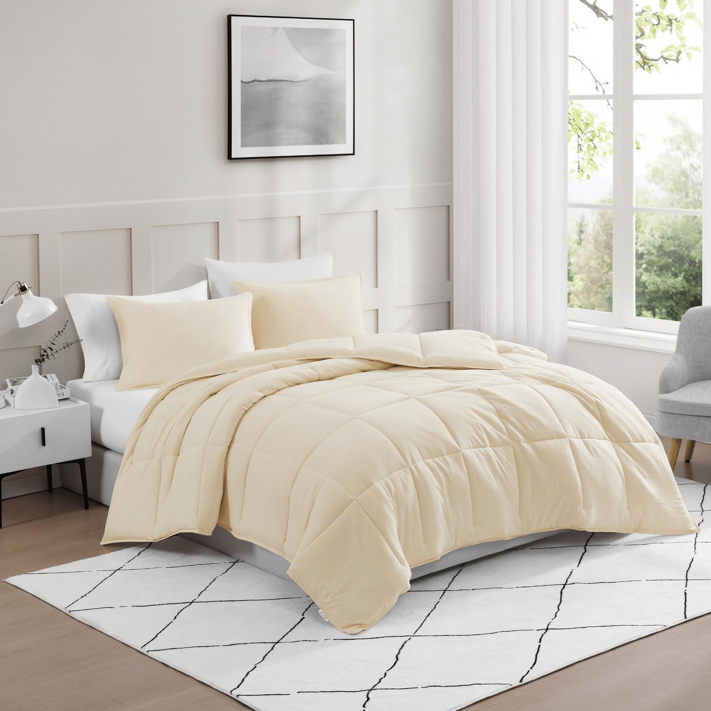 Comforter Set Queen Size - Goose Down Alternative – Washed Ultra-Soft - Premium All Season Warmth Bedding Set (Queen, French Blue)